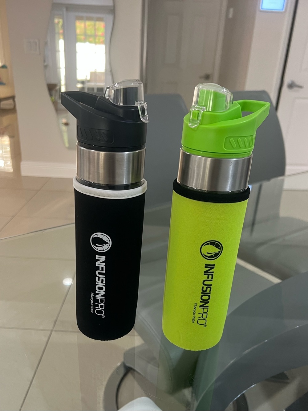 INFUSIONPRO 24 oz Water Bottles with Sleeves, Fruit Infuser, 2 Pack